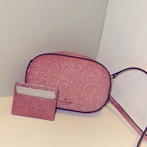 Kate Spade Pink Glitter Crossbody Bag and Card Holder